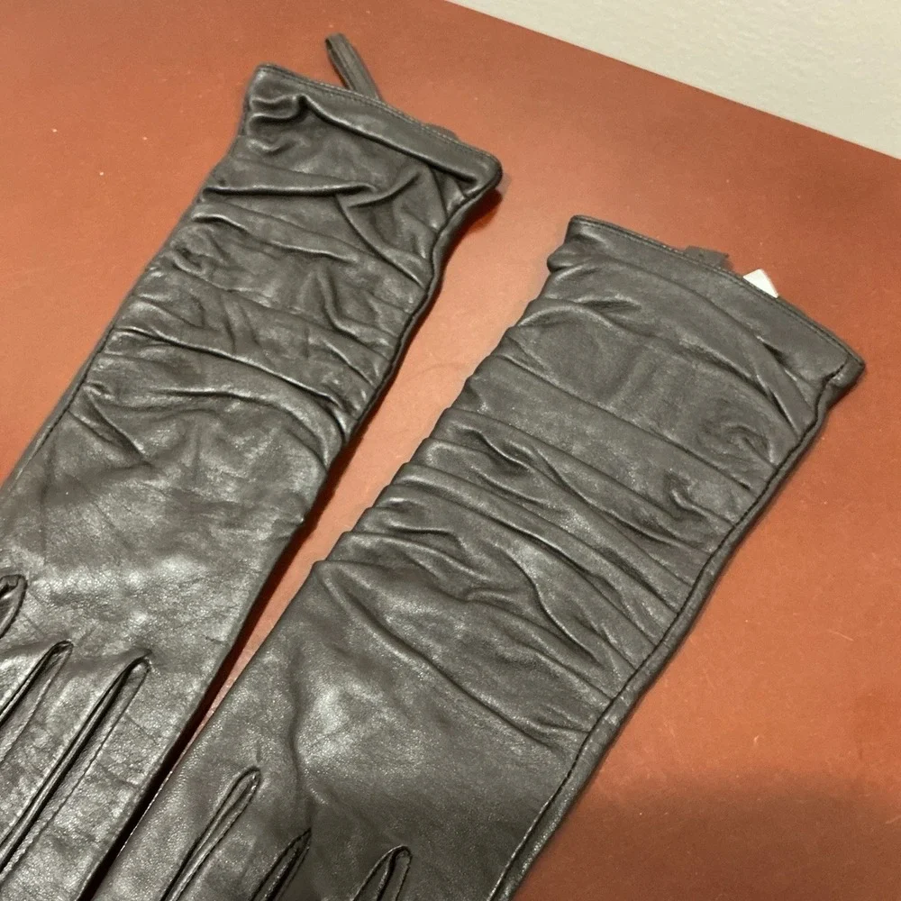 Worthington Black Leather Gloves Women's‎ Lined w/ Zipper Dress Gloves Sz Medium